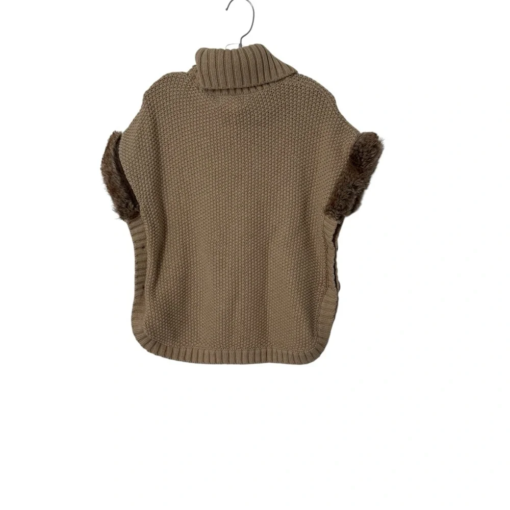 Aspen Kids Elegant Tan Cowl Neck Sweater with Faux Fur Trim Girls Size 7/8